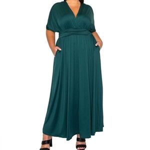 LIVD Raffi Empire Maxi Dress (Plus) With Pockets In Hunter Green (Size 2X) NWT
